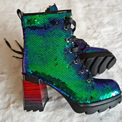 Chunky Heel Sequined Platform Boots Euro Size