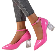 Chunky Heel Shoes with Thin Toe and Chain