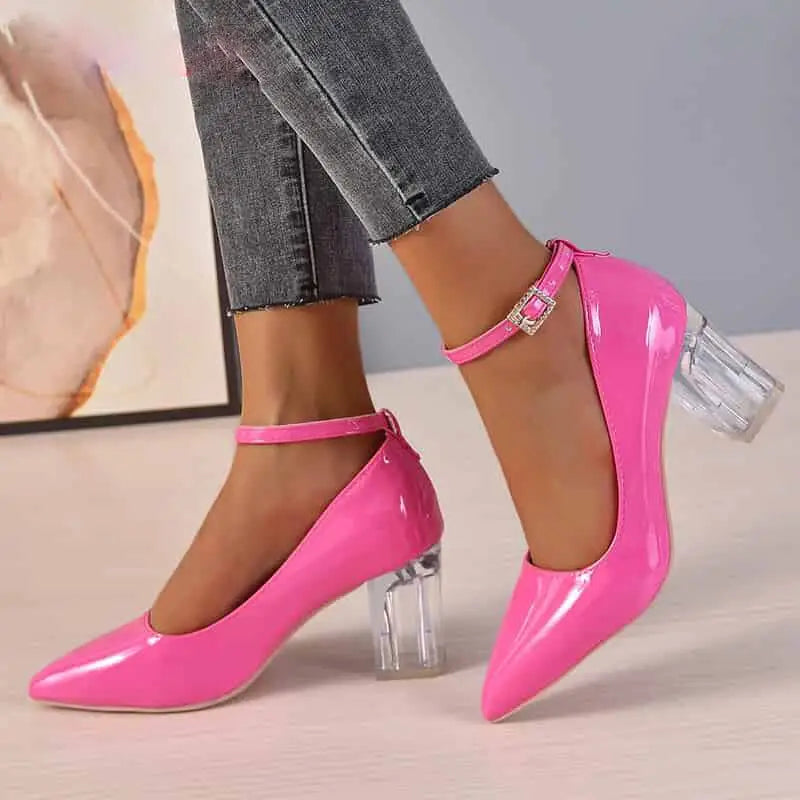Chunky Heel Shoes with Thin Toe and Chain - Heeled shoes