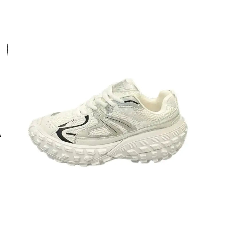 Chunky Lace Up Platform Vulcanized Sneakers Euro Size White