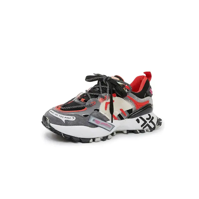 Chunky Lace Up Waterproof Sneakers for Everyday Wear Red