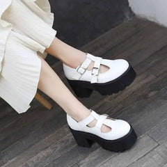 Chunky Loafers Platform Heels Buckle Strap Shoes