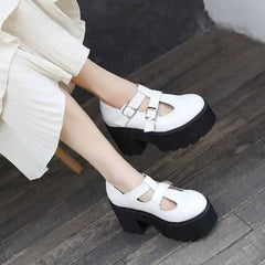 Chunky Loafers Platform Heels with Buckle Strap