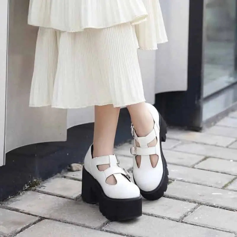 Chunky Loafers Platform Heels with Buckle Strap