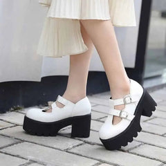 Chunky Loafers Platform Heels with Buckle Strap