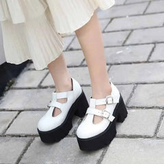 Chunky Loafers Platform Heels with Buckle Strap