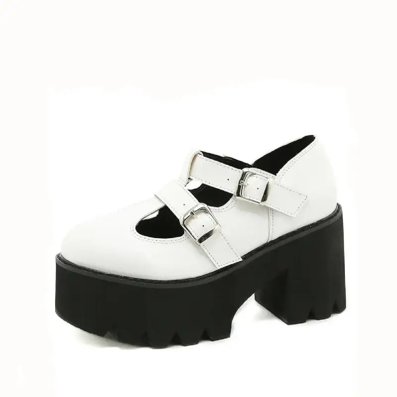 Chunky Loafers Platform Heels with Buckle Strap White / 35