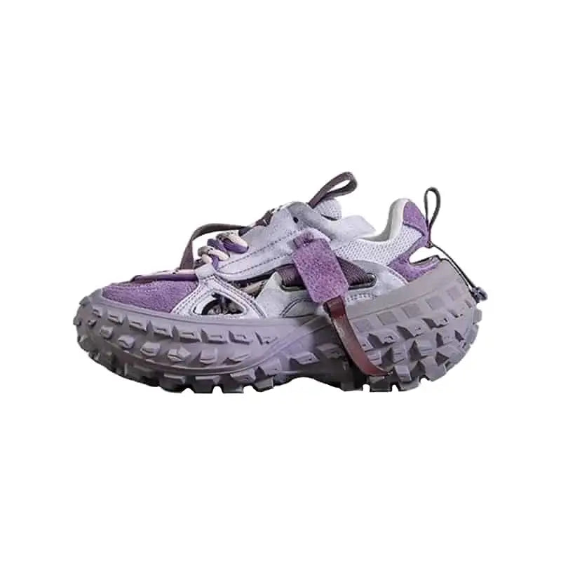 Chunky Mixed Color Lace Up Sneakers Euro Size Purple / 35