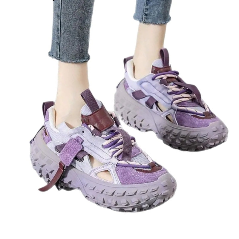 Chunky Mixed Color Lace Up Sneakers