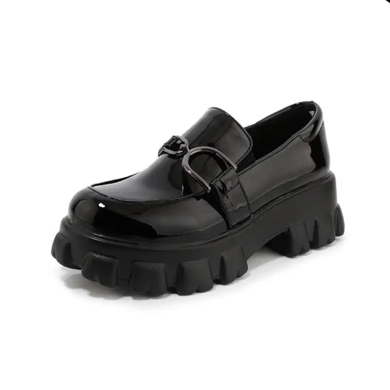 Chunky Platform and Buckle Loafers - Black / 5