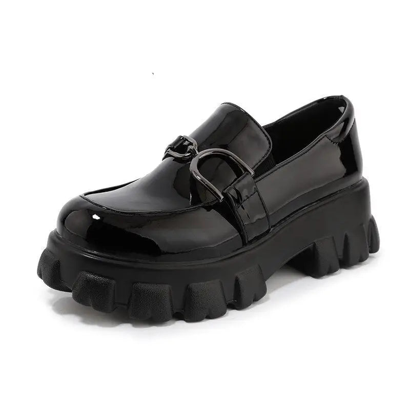 Chunky Platform and Buckle Loafers - Black-Black / 5