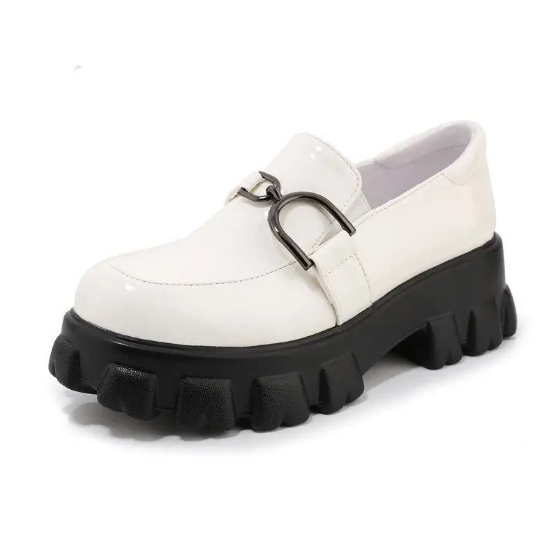Chunky Platform and Buckle Loafers - White / 5