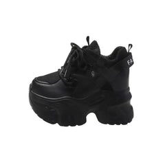 Chunky Platform Double Lace Up Sneakers - Black / 34