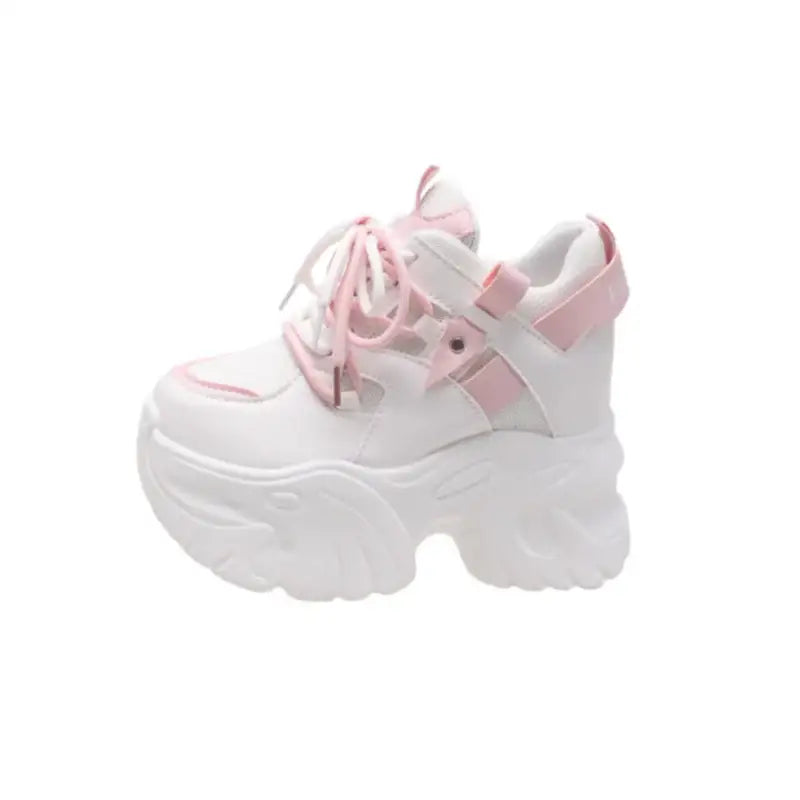 Chunky Platform Double Lace Up Sneakers - Pink / 34