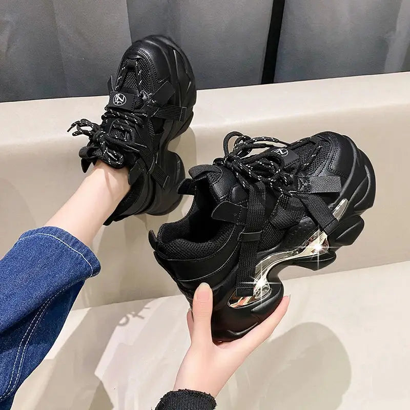 Chunky Platform Metal Strap Lace Up Sneakers