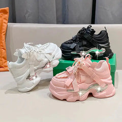 Chunky Platform Metal Strap Lace Up Sneakers Euro Size