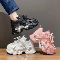 Chunky Platform Metal Strap Lace Up Sneakers Euro Size