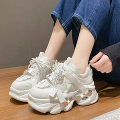Chunky Platform Metal Strap Lace Up Sneakers Euro Size