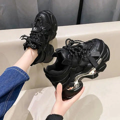 Chunky Platform Metal Strap Lace Up Sneakers Euro Size