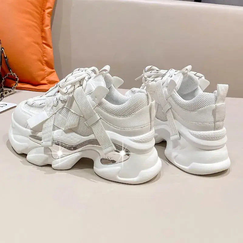 Chunky Platform Metal Strap Lace Up Sneakers Euro Size