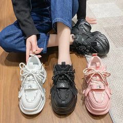 Chunky Platform Metal Strap Lace Up Sneakers Euro Size