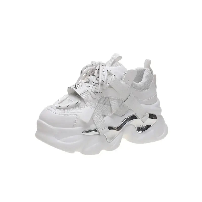 Chunky Platform Metal Strap Lace Up Sneakers - White / 35