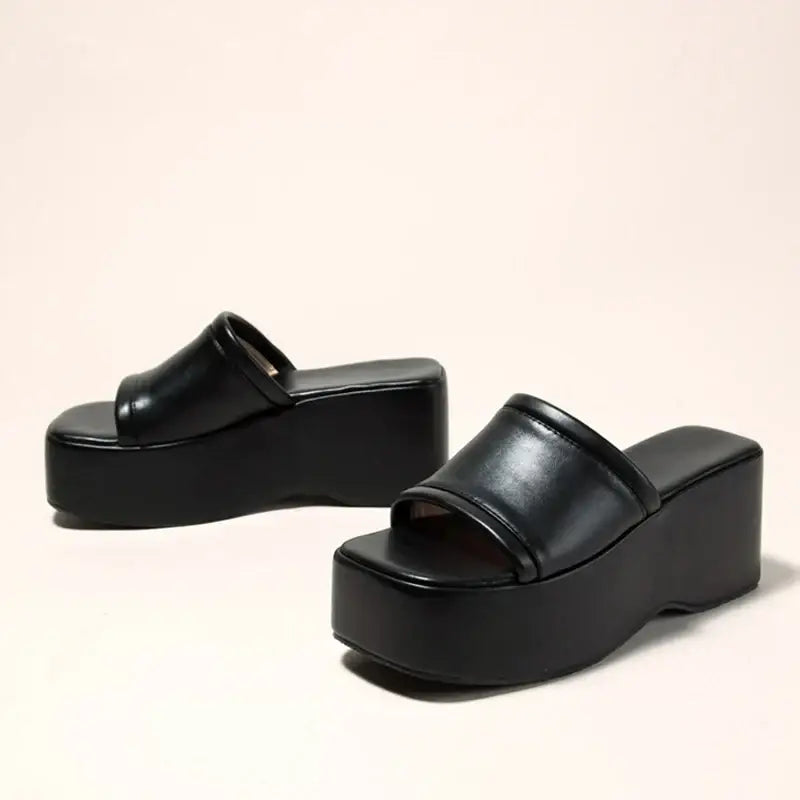 Chunky Platform Open Toe Slip On Sandals Euro Size Black
