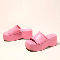 Chunky Platform Open Toe Slip On Sandals Euro Size Pink / 35