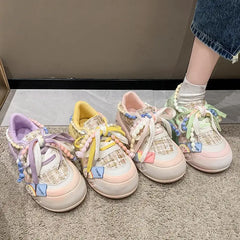 Chunky Platform Orange Tweed Lace Up Sneakers Euro Size