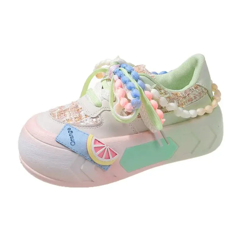 Chunky Platform Orange Tweed Lace Up Sneakers Euro Size