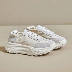 Chunky Platform Soled Lace Up Sneakers Euro Size Gray Beige