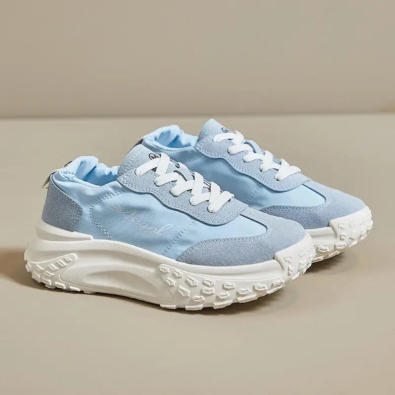 Chunky Platform Thick Soled Lace Up Sneakers - Blue / 35