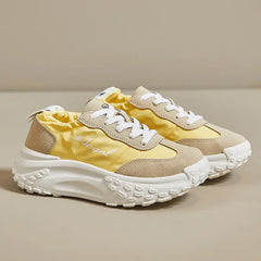 Chunky Platform Thick Soled Lace Up Sneakers - Yellow / 35