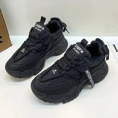 Chunky Platform Vulcanize Back Lace Up Sneakers - Black / 35