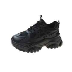Chunky Platform Vulcanize Lace Up Sneakers - Black / 35
