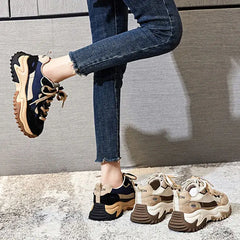 Chunky PU Lace Up Thick Soled Sneakers