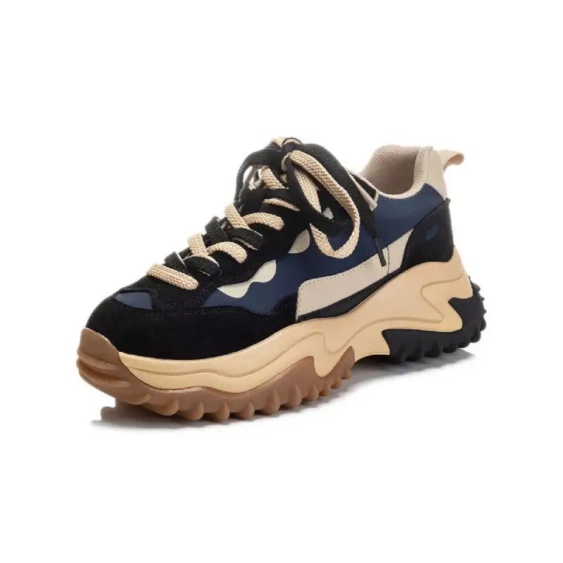 Chunky PU Lace Up Thick Soled Sneakers Euro Size Black / 35