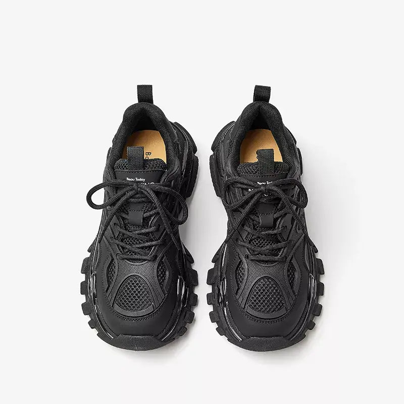 Chunky Round Toe Lace Up Sneakers Thick Sole Euro Size