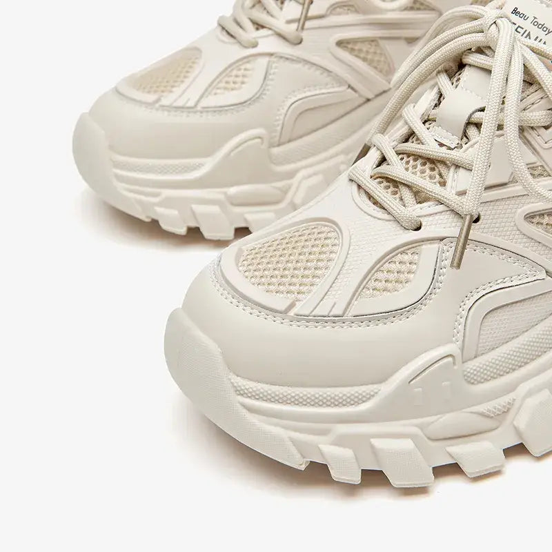 Chunky Round Toe Lace Up Sneakers Thick Sole Euro Size