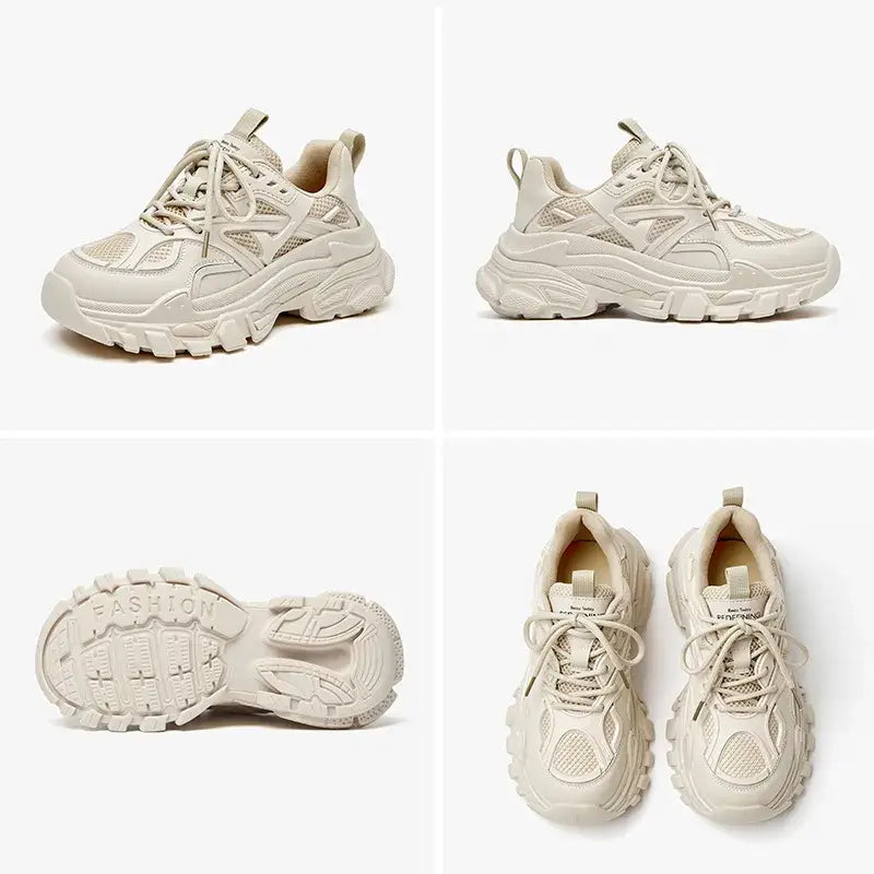 Chunky Round Toe Lace Up Sneakers Thick Sole Euro Size