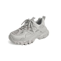 Chunky Round Toe Lace Up Thick Sole Sneakers - Gray / 5