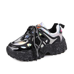 Chunky Sneakers Platform Silver Shoes - 38