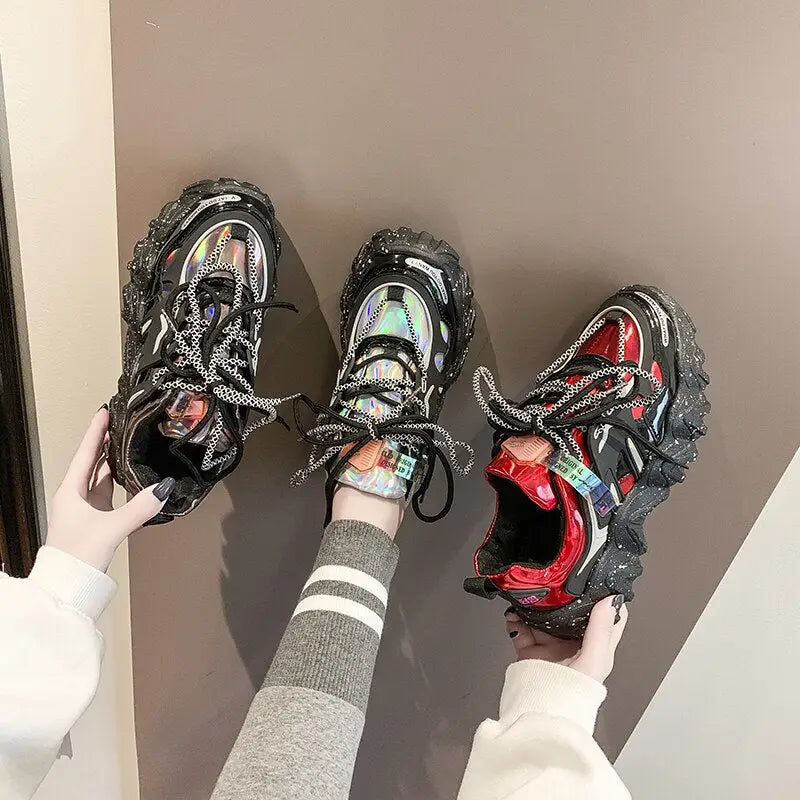 Chunky Sneakers Platform Silver Shoes Euro Size