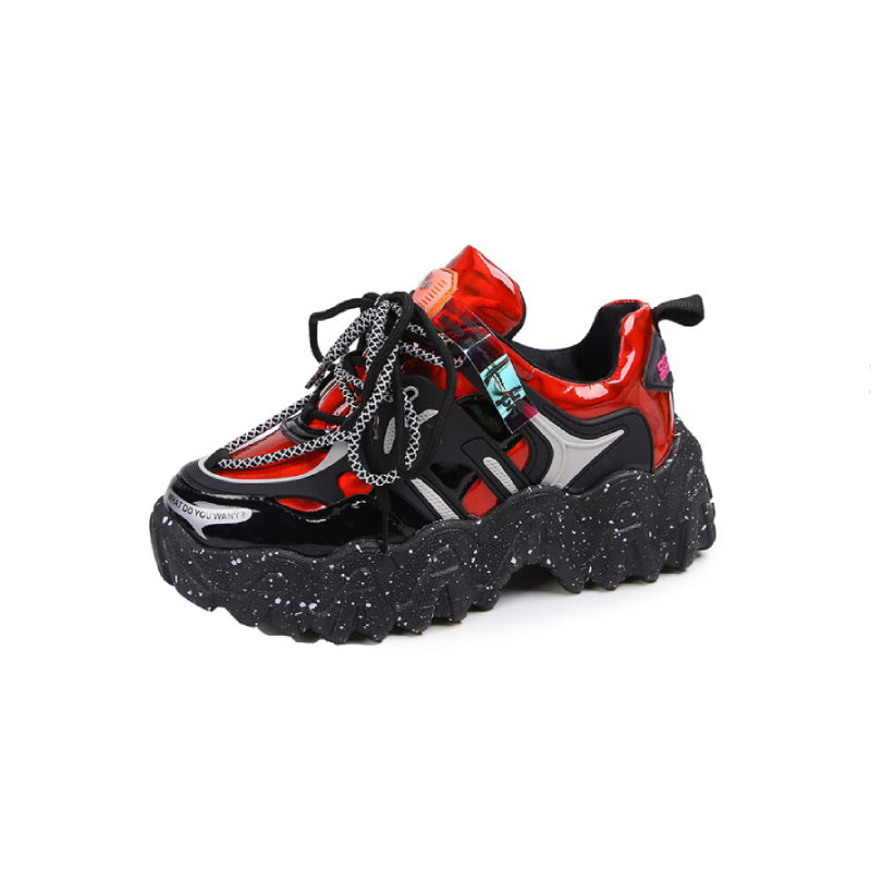 Chunky Sneakers Platform Silver Shoes - Red / 35