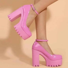 Chunky Square Heel Ankle Strap Platform Pumps