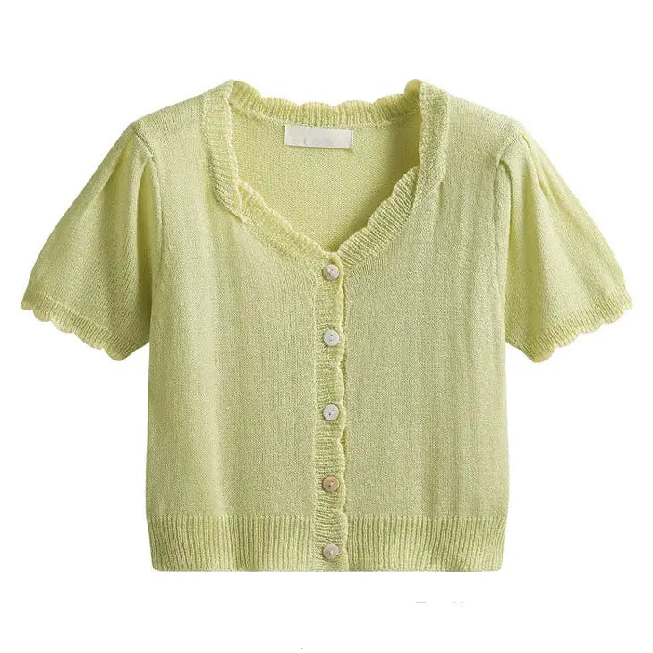 Chunky Yarn Soft Lace Blouse - Green / One size