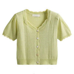 Chunky Yarn Soft Lace Blouse - Green / One size