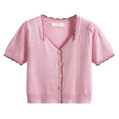 Chunky Yarn Soft Lace Blouse - Pink / One size