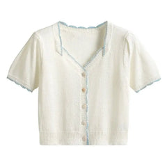 Chunky Yarn Soft Lace Blouse - White / One size