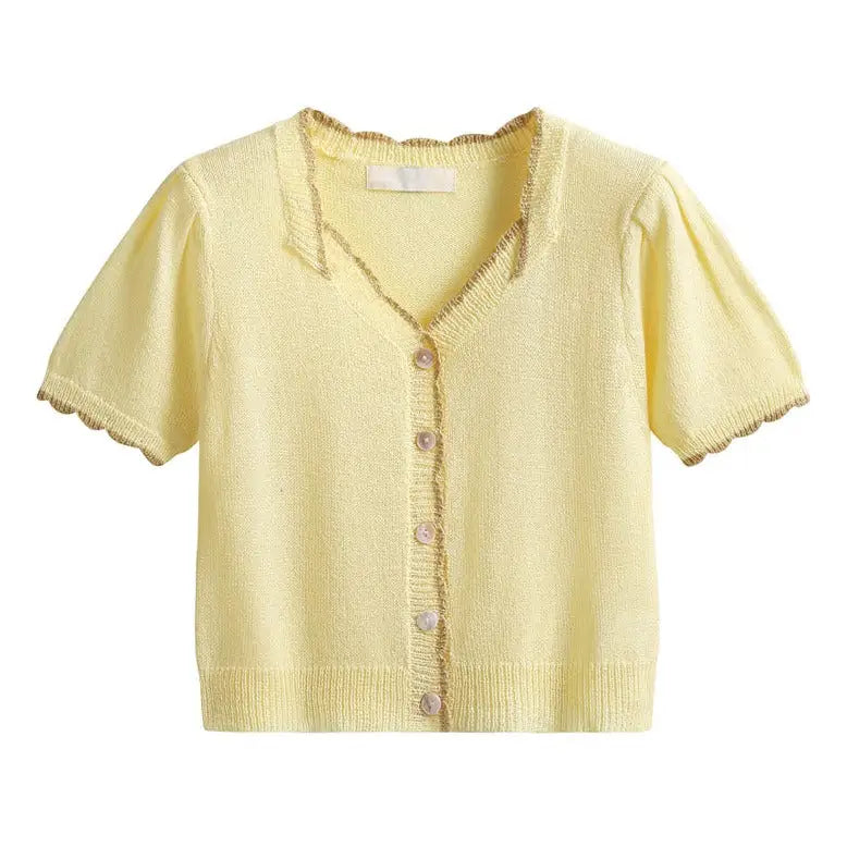 Chunky Yarn Soft Lace Blouse - Yellow / One size